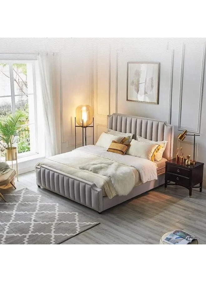 Aroma Homes Bedroom Furniture Queen King size Home Hotel upholstered Fabric bed With medical mattress (200 x 200cm) - Image 4